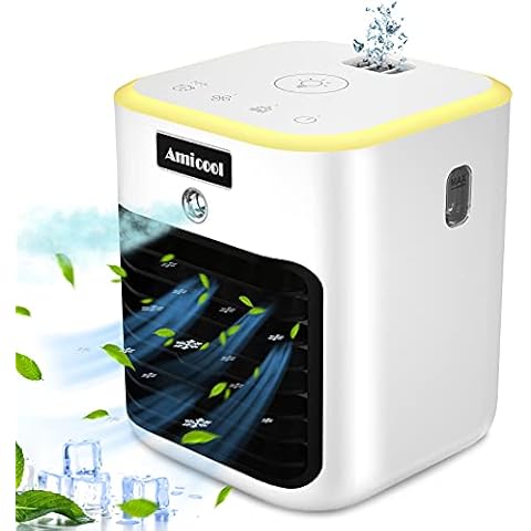 Amicool Portable Air Conditioner, Air Conditioner Fan with 3 Speeds, Personal Air Cooler with light for Home Office and Room, White (YB88) Cover