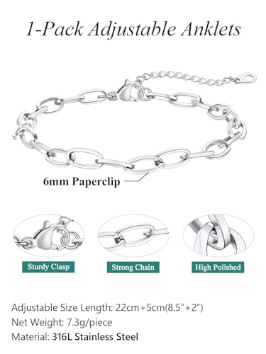 Image of FaithHeart Waterproof Ankle Bracelets for Women, 1 /2 /3Pcs Non Tarnish Stainless Steel Layered Anklet Set Paperclip Figaro Cuban Link Chain Dainty Summer Beach Jewelry Gift Adjustable Size