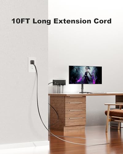 Image of Surge Protector Power Strip 4800J, LeZone 10Ft Long Extension Cord Flat Plug, 20 Outlets 8 USB Ports(4 USB-C), Wall Mountable, Desk Charging Station, Black