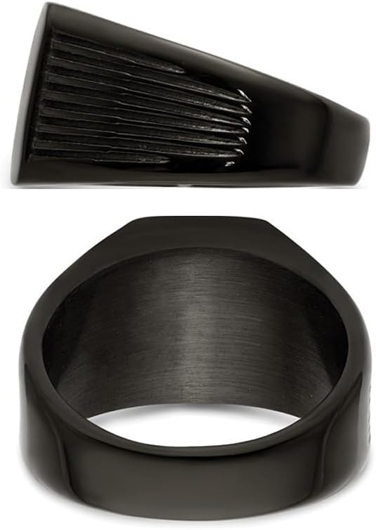 Mens Black Plated Polished Stainless Steel Signet Ring