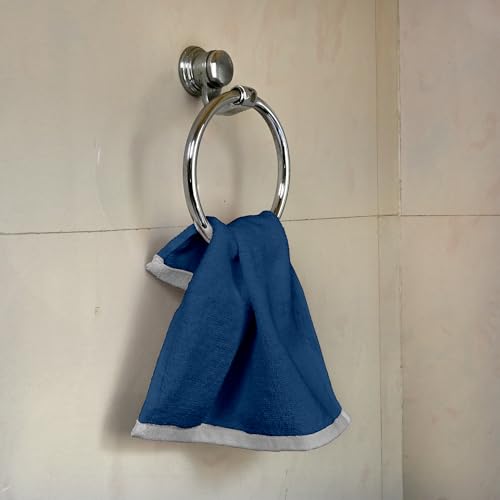 Image of Divine Casa 500 GSM Cotton Face Towel Set of 4 | 30 x 30 CM Blue Soft Absorbent Cotton Face Towels | Quick Dry Washcloth Set