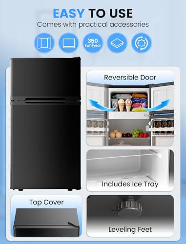 Image of COWSAR 2.5 Cu.Ft Mini Compact Refrigerator with Freezer, Double Reversible Door with 2 Removable Shelves, Commercial Drink Fridge for Bedroom, Office, Kitchen, Dorm, Black