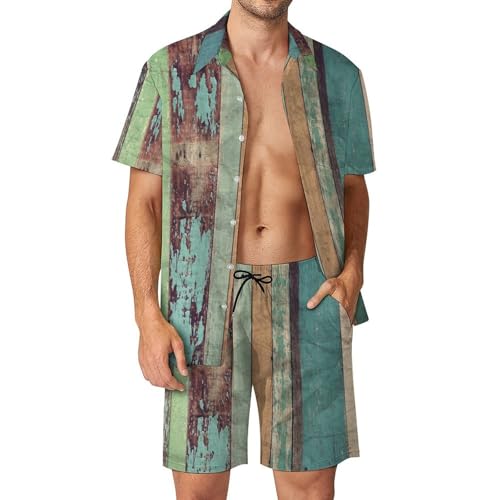Chemise Hawaïenne Homme Ensemble motif bois coloré 2 pièces avec short pantalon fluide taille S