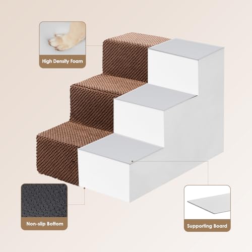 Image of EHEYCIGA Dog Stairs for Small Dogs 13.5 inch H, 3-Step Dog Steps for Couch Sofa and Chair, Pet Steps for Medium Cats, Non-Slip Balanced Pet Ramp Indoor, Brown