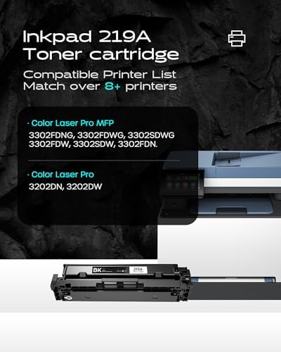 iNKPAD 219A 219X MFP 3302FDWG Tóner con Chip Compatible con HP Color LaserJet Pro MFP 3302FDWG 3302SDWG 3302FDW 3302SDW 3302FDN 3202DW 3302FDNG 3202DN W2190A W2191A W2192A W2193A W2194A 4 Unidades — view 6