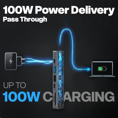 Image of Amkette 7-in-1 Type C Hub /Docking Station for Laptop, USB hub Type c with 100W Power Delivery, 4K HDMI Output, USB 3.0, USB 2.0, SD /TF Card Reader, USB c hub for MacBook, Windows Laptops