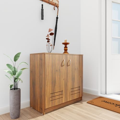 Image of VIKI | Shoe Rack with Ventilated Doors, Shoe Storage,Shoe Cabinet for Hallway, Organizer Unit for Entryway, Width 80cms, Brussel Walnut Colour | 1 Year Warranty