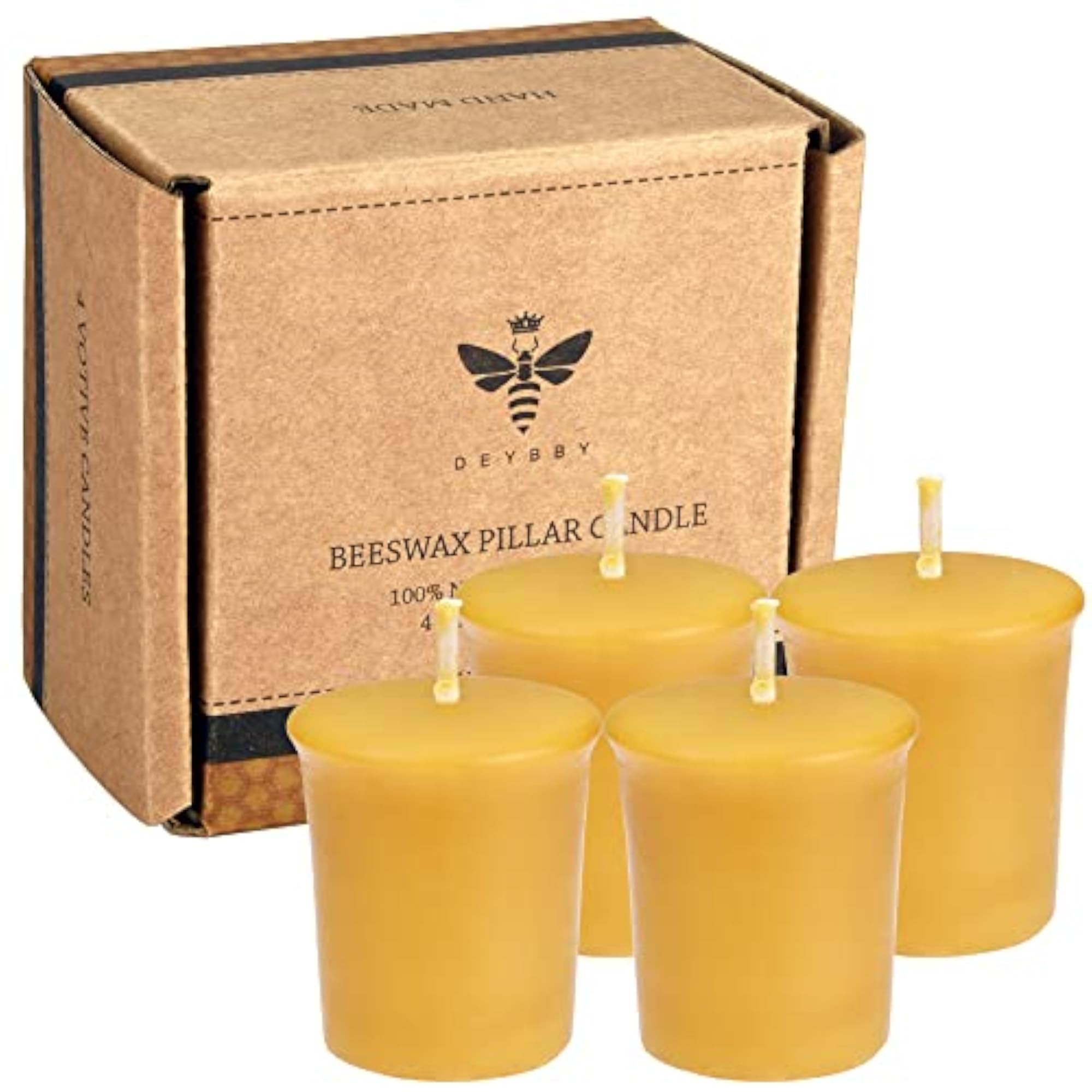 Pure Beeswax Votive Candles, 4 Pack Gift