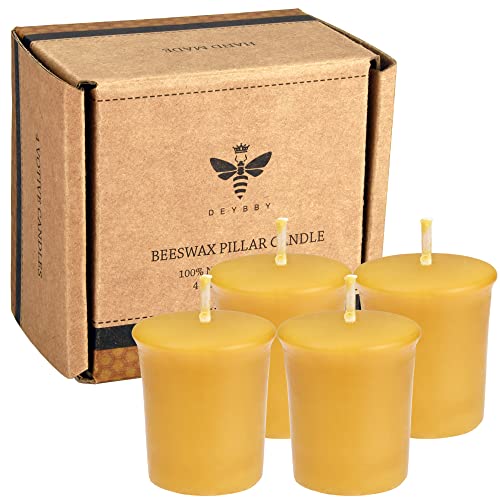 Pure Beeswax Votive Candles-4 Pack Natural Votives for Home Room Decor Party Wedding Spa,12 Hours Burn