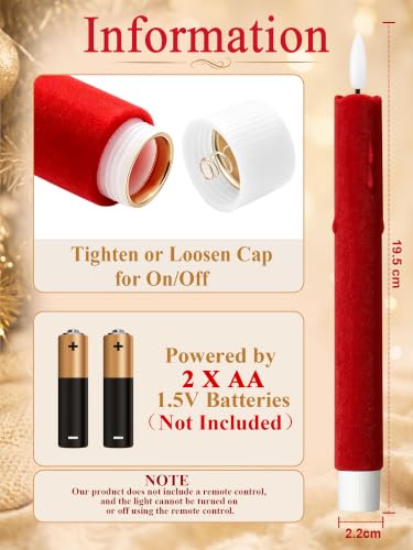 Image of Treela 24 Pcs Flameless LED Taper Candles,Flocking,8 Inch,Red
