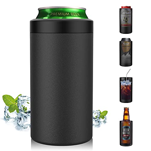 Can Cooler, 4-IN-1 Slim Can Cooler, Double Walled Insulated Stainless Steel Slim Can Cooler for 12 Oz Standard Can / Tall Slim Can / Beer Bottles / As Drink Cup