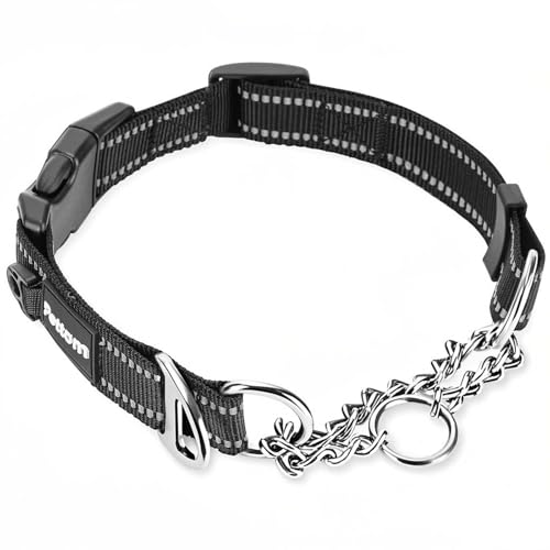 PETTOM Collare Cane, Semistrozzo per Cani Grandi e Piccoli, Collare Strozzo Cane Riflettente Regolabile per Camminare e Allenarsi (L, Nero)