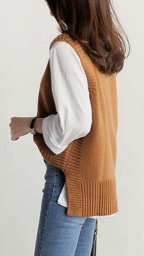 PEIQI Womens Sweater Vest Crop Knitted Sleeveless Sweaters Solid Casual Basic Tops3