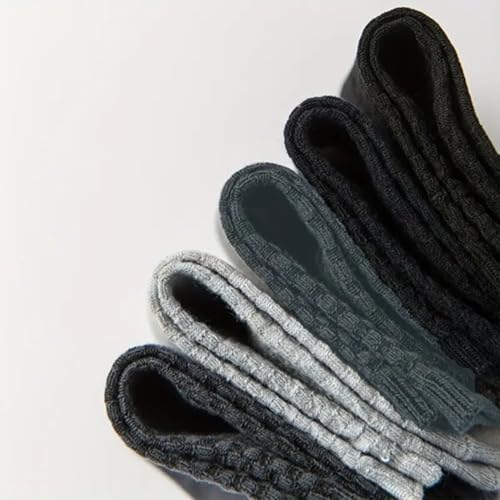 Image of Men's Crew Length Cotton Blend Socks, Cushioned, Basket Weave Pattern, Light Grey, Dark Grey, Black, Free Size, Pack of 3