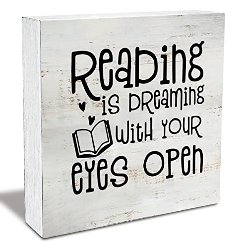 Rustic Reading Quote Wood Box Sign 5x5 Inch
