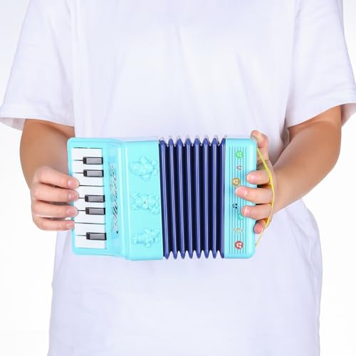 QUARKZMAN Akkordeon 13 Tasten Klavier Ziehharmonika Mini Musikinstrument Geschenke für Erwachsene Anfänger Bildung, Blau