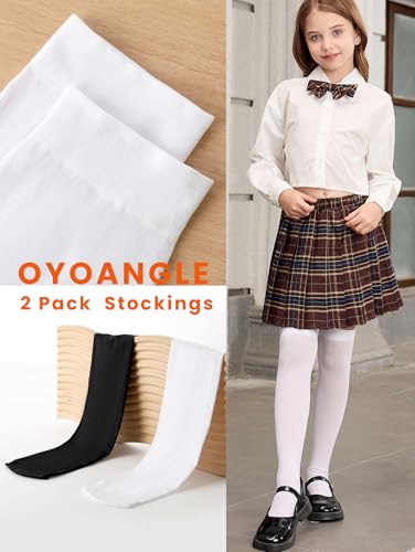 OYOANGLE Girl's 2 Pairs Solid Over Knee High Stockings Uniform Long Socks3