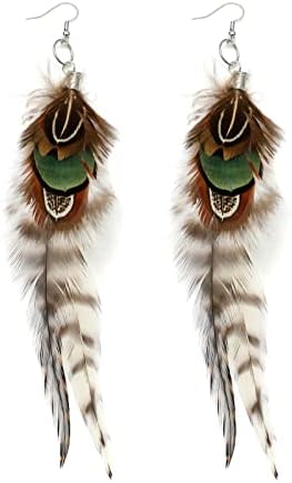RUOFFETA Long Feather Earrings for Women, Boho Bohemian Earrings Multicolor Tassel Handmade Feather Earrings for Women Dangling(Style H)