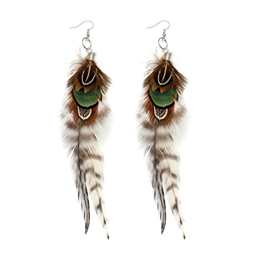 Long Feather Earrings for Women, Boho Bohemian Earrings Multicolor Tassel Handmade Feather Earrings for Women Dangling