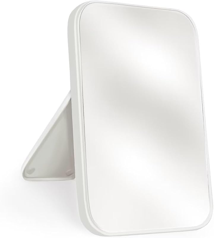 Espelho de maquiagem Yatnks de mesa com suporte, 20,07 cm x 13,21 cm, dupla utilização, branco