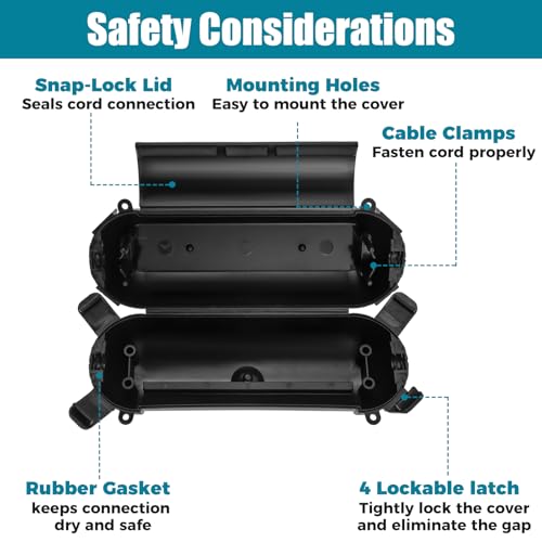 Outdoor Extension Cord Safety Cover with Waterproof Seal, Weatherproof Electrical Connection Box, Waterproof Plug Cover with 4 Seal Latches, Protect Outdoor Outlet, Christmas Holiday Decoration Light by QENWKXZ - Image 3