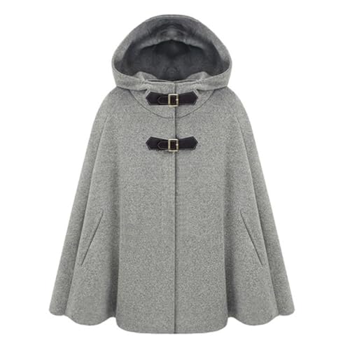 PengGengA Femme Cape à Capuche Élégant Chaud Hiver Veste Blouson Manteau Poncho Cape Mélange de laine - Gris, XXL