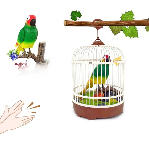 nulala Simulation Parrots Bird in Cage Ornament,Voice-Activated Induction Parrot,Lifelike Natural...