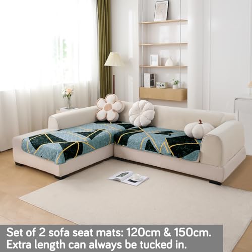 Image of HOKIPO 'Elira Series' Printed Water Repellent + Waterproof Quick Dry L Shape (2+2 Seater) Sofa Seat Cover Mat, Multicolor Abstract Geometry (AR-5245-C10 + AR-5246-C10)