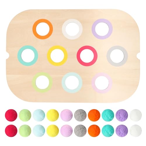 IEATFO Sensory Table Inserts | Sensory Boards for Flisat Sensory Table Trofast - Color Matching Wooden Board with 20 Colored Pom Poms | Montessori Inspired