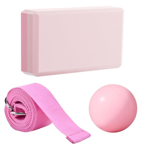 ELUBLU 1 st. yogablock, EVA-skum med hög densitet, rosa yoga-set, med uppblåsbar pump pilates boll, halkfri gymnastikboll liten