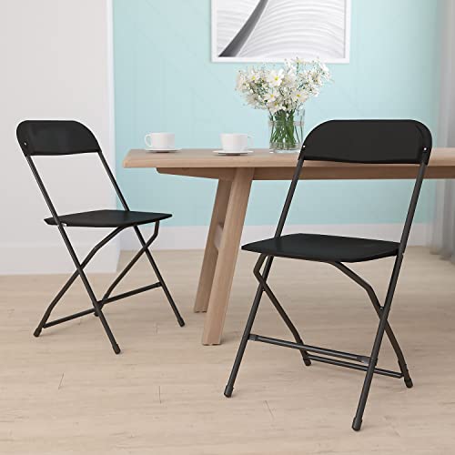 Image of Flash Furniture Hercules Series Plastic Folding Chairs for Parties and Weddings, Stackable Commercial Event Seats with 650-lb. Static Weight Capacity, Set of 2, Black