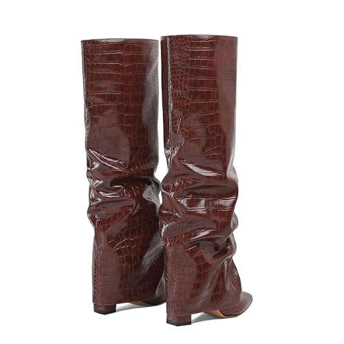 Image of SaraIris Women's Slouchy Knee High Boots - Black, Pointed Toe, Fold Over, Chunky, Shark Boots