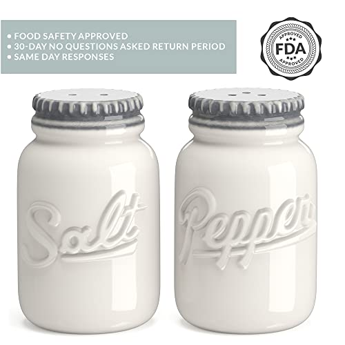 Barnyard Designs Farmhouse Salt And Pepper Shakers Set, Ceramic Salt And Pepper Shakers Unique, Vintage Salt And Pepper Shakers, Cute Salt Shakers For Kitchen, Salt And Pepper Set, White/Grey #TOP5