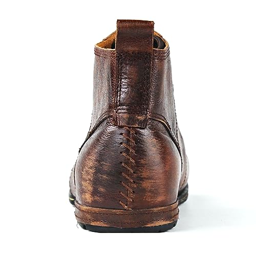 OSSTONE Moto Boots for Men Fashion lace-up Leather Chukka Boots Casual Shoes OS-6015-2-retro-brown-US-R3