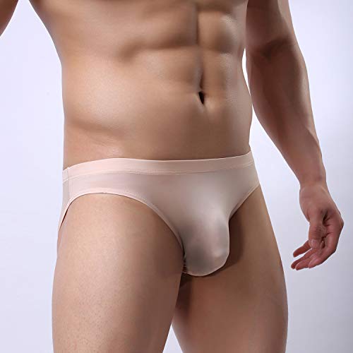 Ouhoe Sexy Smooth Low Waist Seamless Men Underwear Thin Underpants Ice Silk Briefs Mini Bikini (Nude, L) #TOP2