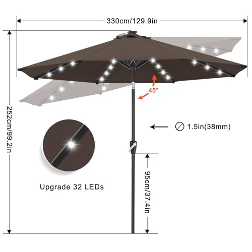 Image of ABCCANOPY Durable Solar Led Patio Umbrellas with 32LED Lights 11FT (Brown)