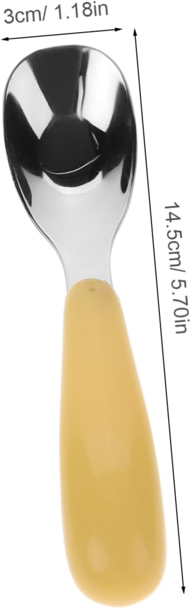 Cabilock 3pcs Utensils with Ergonomic Rounded Handles for Supplies Spoons for Comfortable Self Feeding and Easy Replacement Yellow