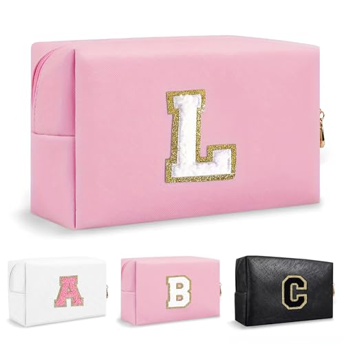 Anntry Bolsa de Maquillaje, Bolsa de Cosméticos Impermeable de Viaje, PU Cuero, Neceser de Baño, Bolsa De Aseo Y Almacenamiento para Mujer,Cosas Preppy para niñas Adolescentes (Letra A-Z)