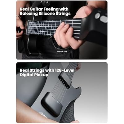 AeroBand Guitar Smart Guitar With Silicone Strings, Travel Silent Guitar With Detachable Fretboard, Headphone Jack, Built-in Speaker and Drum system, Aeroband APP Play, MIDI