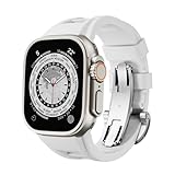 Raycarrey Cinturino sportivo in silicone liquido con fibbia a farfalla per iWatch serie 9/8/7/6/5/4/3/2/1/SE, Ultra 2/Ultra 49 mm, 45 mm, 44 mm, 42 mm, cinturino di lusso da uomo per Apple Watch (42