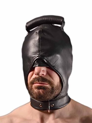 Leather Bondage Hood - Bondage Mask with a Handle on Top - Hood-Handle