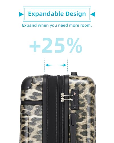 Image of LARVENDER Luggage Sets 3 Piece Expandable Carry on Luggage 22x14x9 Airline Approved Hardshell Suitcase with Wheels TSA Lock, Lightweight Suitcase Set for Women with Travel Backpack, Cheetah
