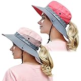 Muryobao Womens Outdoor Sun Hat Ponytail UV Protection Wide Brim Mesh Foldable Safari Beach Fishing...