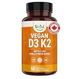 Vegan Vitamin D3 + K2 Plus Nettle Leaf Supplement | 60 Vegan Capsules | 5000IU D3 Made from Lichen, with MK7 K2 Made from Chickpeas | Support Heart & Cardiovascular Health | 100% Non GMO, Gluten Free