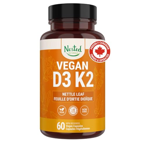 Nested Naturals – Vitamin D3+K2 | Supports a Healthy Immune System, Heart, & Strong Bones | 100% Vegan & Non GMO | 5000 IU Vitamin D3 from Lichen with 100 mcg Vitamin K2 MK-7-60 D3K2 Capsules