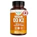 Vegan Vitamin D3 + K2 Plus Nettle Leaf Supplement | 60 Vegan Capsules | 5000IU D3 Made from Lichen, with MK7 K2 Made from Chickpeas | Support Heart & Cardiovascular Health | 100% Non GMO, Gluten Free