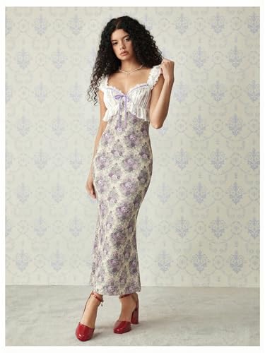 Image of GORGLITTER Women's Sweetheart Neckline Wedding Guest Tea Party Maxi Dress | Boho Vintage Dress, Bridal Shower Dresses for Guest, Floral Dress, Cocktail Birthday Dress,