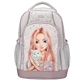 Depesche 13959 TOPModel Blooming Kitty - Schulrucksack in Flieder, mit Model-Katze-Motiv und Blumenmuster, Schultasche mit verstellbaren Trägern