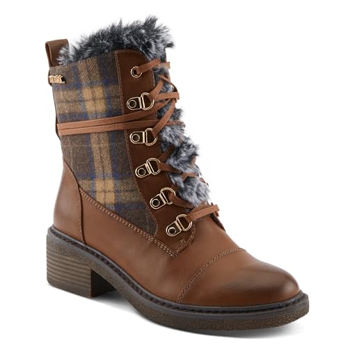 PATRIZIA HILVIA-FLANY Women’s Ankle Boot – Faux Fur Lined Block Heel Boot with Plaid Detail & Lace-Up Zipper Closure2