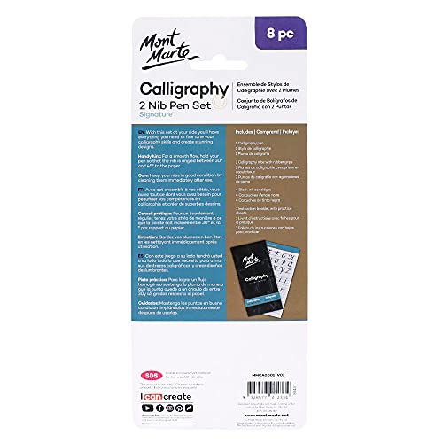 Mont Marte 2 Nib Calligraphy Set, 8 Piece. Includes 1 Calligraphy Pen, 2 Calligraphy Nibs, 4 Black Ink Cartridges And An Instruction Booklet With Practice Sheets. #TOP1